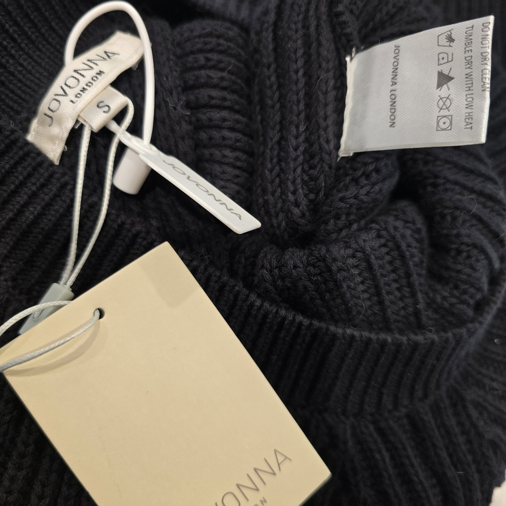 NEW w/Tags Jovonna London Hadi Open-Back Knit Raglan Sweater Dress Smalll Black - Picture 7 of 7